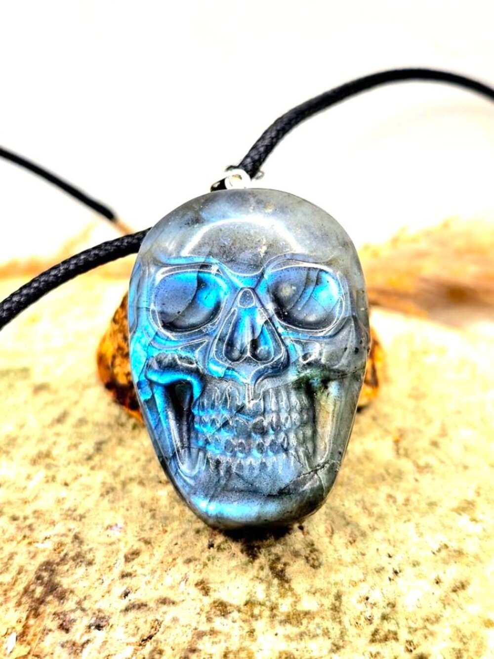 Nature Labradorite Big Skull Pendant Necklace